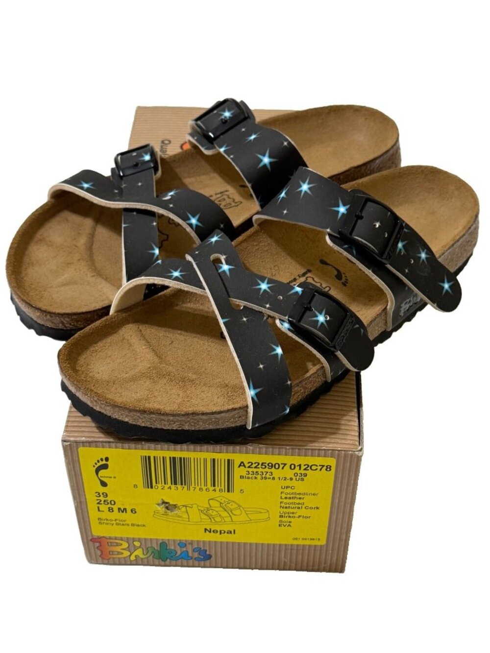 Birki's Nepal Birko-Flor Sandals Shiny Stars Black Birkenstock Women 8.5 (39)